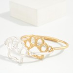 Wholesale paw Print Wire Bangle Bracelet open paw print set into slim wire band
