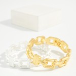 Wholesale open Link Stretch Bracelet rectangular chain links brushed metal finis
