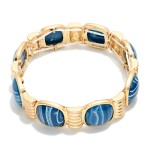Wholesale marbled Stone Stretch Bracelet cushion cut stones swirled glossy finis