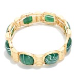 Wholesale marbled Stone Stretch Bracelet cushion cut stones swirled glossy finis