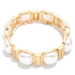 Wholesale marbled Stone Stretch Bracelet cushion cut stones swirled glossy finis