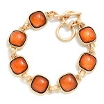 Wholesale square Stone Station Toggle Bracelet glossy cushion cut cabochon stone