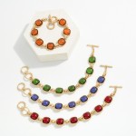 Wholesale square Stone Station Toggle Bracelet glossy cushion cut cabochon stone