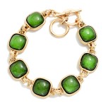 Wholesale square Stone Station Toggle Bracelet glossy cushion cut cabochon stone