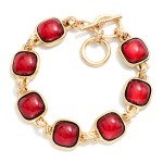 Wholesale square Stone Station Toggle Bracelet glossy cushion cut cabochon stone