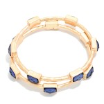Wholesale framed Stone Station Bangle Bracelet polished square stones set along