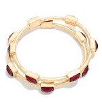 Wholesale framed Stone Station Bangle Bracelet polished square stones set along