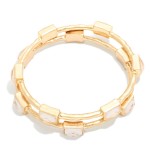 Wholesale framed Stone Station Bangle Bracelet polished square stones set along