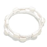 Wholesale framed Stone Station Bangle Bracelet polished square stones set along