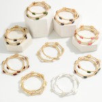 Wholesale framed Stone Station Bangle Bracelet polished square stones set along