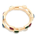 Wholesale framed Stone Station Bangle Bracelet polished square stones set along