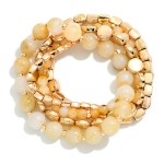 Wholesale stackable Stretch Bracelet Set mixing round stone beads polished metal