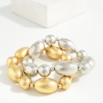 Wholesale textured Metal Bead Stretch Bracelet oversized oval beads finished bru
