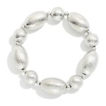 Wholesale textured Metal Bead Stretch Bracelet oversized oval beads finished bru