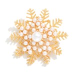 Wholesale metal Christmas Snowflake Brooch Pin Pearls D Gold Dipped