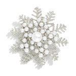 Wholesale metal Christmas Snowflake Brooch Pin Pearls D Silver Dipped