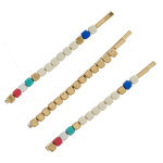 Wholesale hair pin set three hair pins color block beaded details