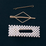 Wholesale hair pin set pearl beaded square resin clip diamond pin plain metal pi