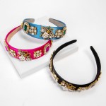 Wholesale large Bumble Bee Charm Headband Pearl Rhinestone Accents One Fits Most
