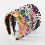 Wholesale floral Printed Top Knot Headband Rhinestone Details One Fits Most