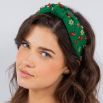 Wholesale top Knot Holiday Headband Gold Snowflakes Rhinestone Accents One Fits