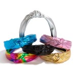 Shiny Faux Leather Top Knot Headband

- One Size Fits Most