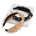 Wholesale heart Studded Faux Leather Wrapped Top Knot Headband One Fits Most