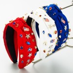 Americana Knotted Headband Featuring Rhinestones and Enamel American Flags

- One Size Fits Most