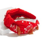 Wholesale beaded Knotted Headband Seed Bead Cowboy Hat Rhinestone Fringe Detail