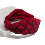 Game Day Seed Beaded Hollow Checkered Knotted Headband

- One Size Fits Most