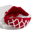 Wholesale game Day Seed Beaded Hollow Checkered Knotted Headband One Fits Most