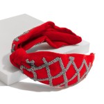 Wholesale game Day Seed Beaded Hollow Checkered Knotted Headband One Fits Most