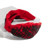 Wholesale game Day Seed Beaded Checkered Paw Print Knotted Headband One Fits Mos