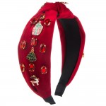 Wholesale velvet Knotted Headband Christmas Pendants Rhinestone Details One Fits