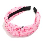 Wholesale breast Cancer Awareness Pink Ribbon Print Knotted Headband One Fits Mo