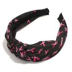 Wholesale breast Cancer Awareness Pink Ribbon Print Knotted Headband One Fits Mo