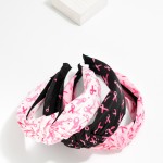 Wholesale breast Cancer Awareness Pink Ribbon Print Knotted Headband One Fits Mo