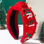 "MERRY CHRISTMAS" Seed Beaded & Rhinestone Studded Knotted Headband

- One Size Fits Most