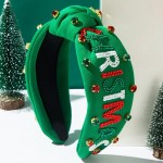 "MERRY CHRISTMAS" Seed Beaded & Rhinestone Studded Knotted Headband

- One Size Fits Most