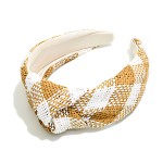 Wholesale plaid Woven Raffia Knotted Headband One Fits Most