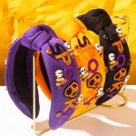 Wholesale seed Beaded SPOOKY Knotted Headband Skull Details One Fits Most
