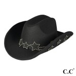 C.C VCC0074
Star Embellishment Cowboy Hat

- One Size Fits Most
- Brim Approximately 3.5" W
- 100% Polyester 