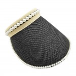 Wholesale do Everything Love Straw Sun Visor Pearl Edge Detail One Fits Most Pap