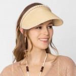 Wholesale do Everything Love Straw Sun Visor Pearl Edge Detail One Fits Most Pap