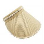 Wholesale do Everything Love Straw Sun Visor Pearl Edge Detail One Fits Most Pap