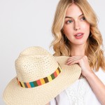 Wholesale straw Panama Hat Stripe Band One Fits Most Internal Adjustable Drawstr