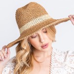 Wholesale woven Straw Sunhat Contrast Band One Fits Most Internal Adjustable Ban