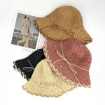 Straw Bucket Hat With Moldable Brim & Straw Bow Detail 

- One Size Fits Most
- 100% Paper 
- Brim 3.25" L