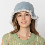 Wholesale do Everything Love Denim Bucket Hat Frayed Edge One Fits Most Internal