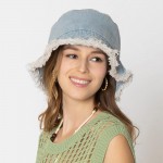Wholesale do Everything Love Denim Bucket Hat Frayed Edge One Fits Most Internal